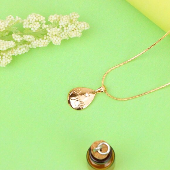 "Rose Gold Teardrop Pendant with Hand Imprint & Heart Accent Design, XPPT1382 - Picture 3 of 13